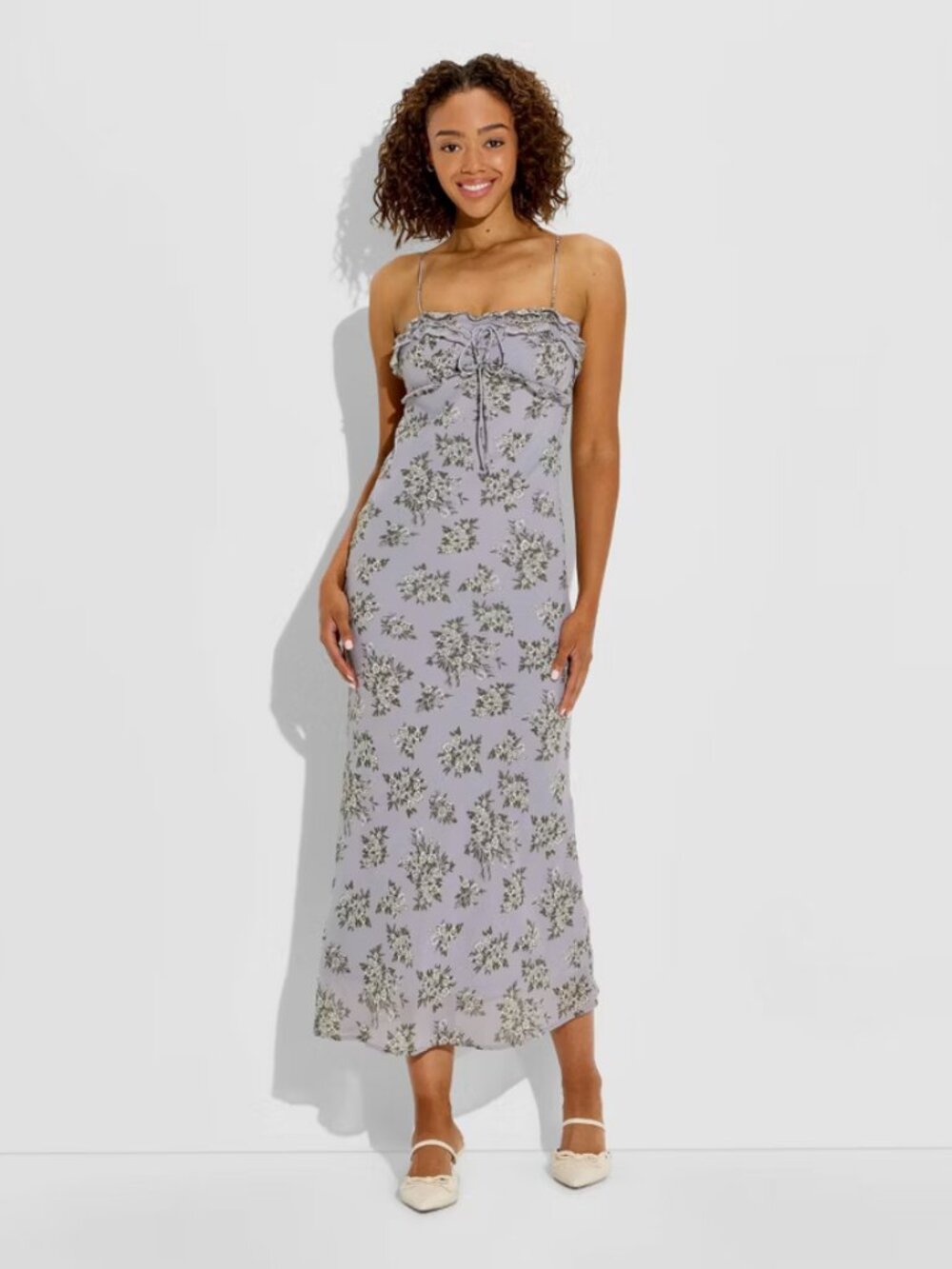 Women Maxi Empire Waist Dress - Wild Fable Gray Floral XS